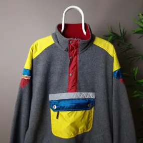 90s colourblock Samas fleece in grey, yellow, red, blue and orange - XL