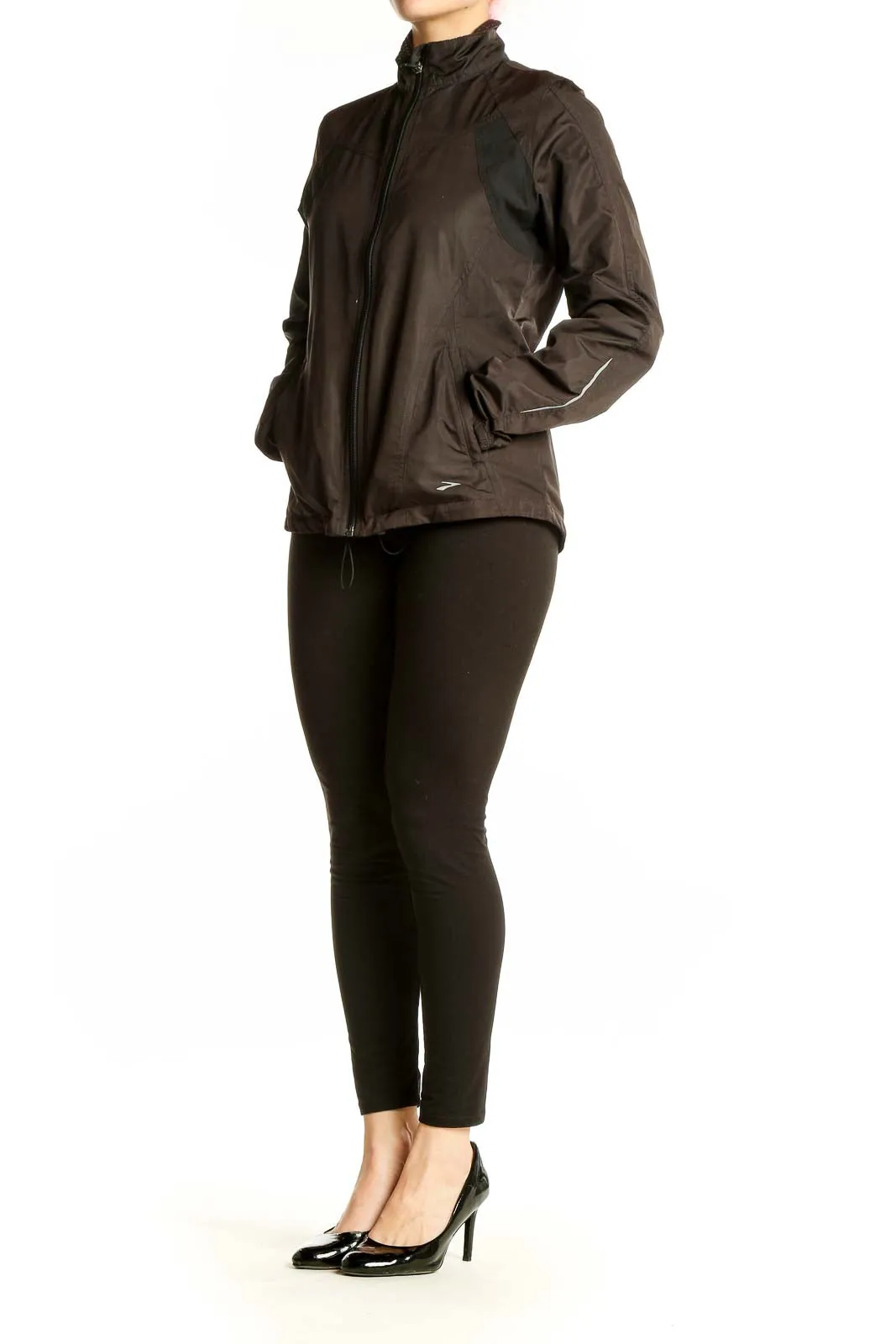 Brown Polyester Lightweight Running Jacket