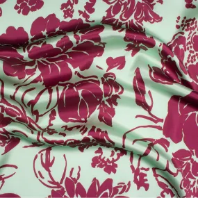 Burgundy/Mint Green Floral Silk Satin