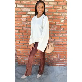 Chocolate Ribbed Velour Leggings