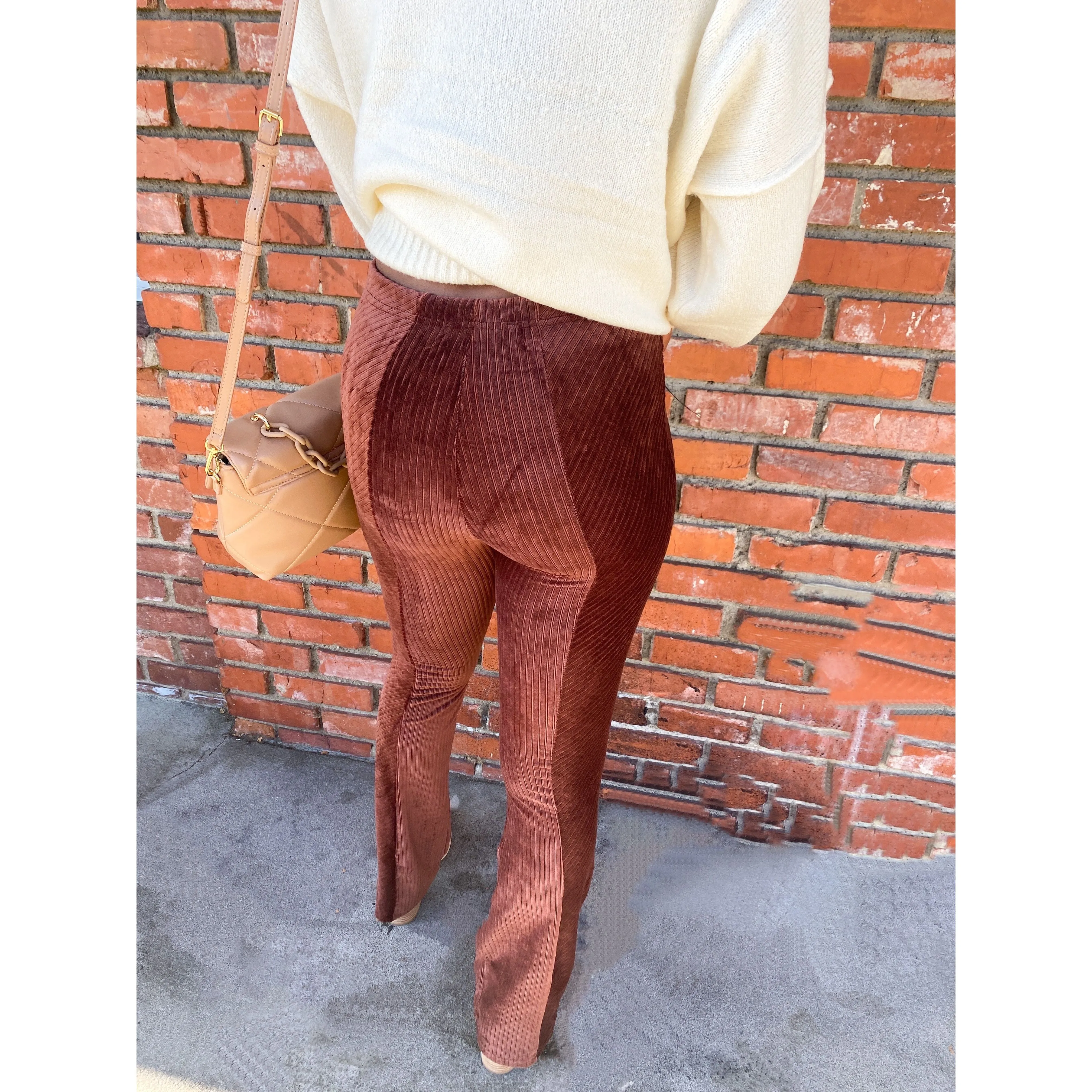 Chocolate Ribbed Velour Leggings