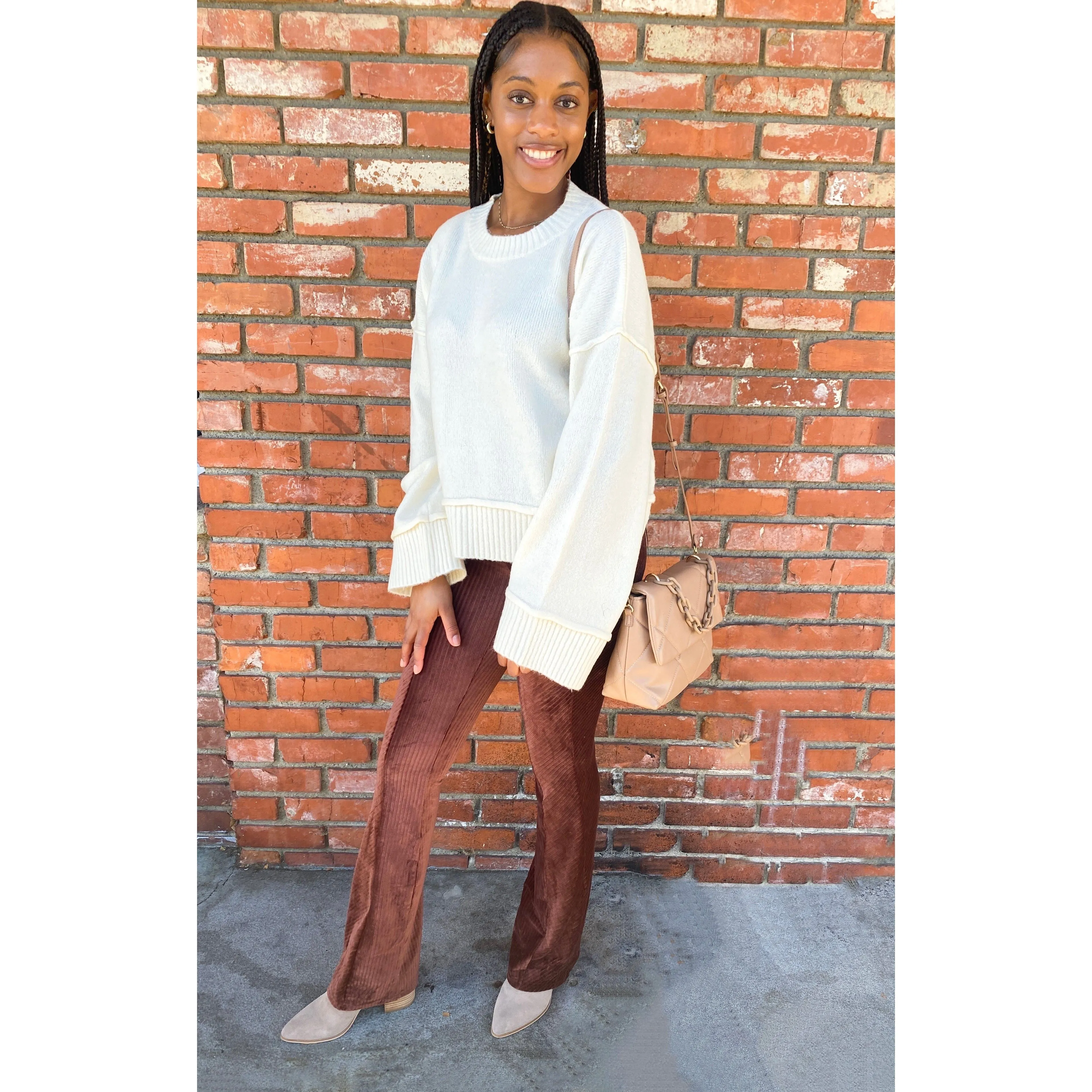 Chocolate Ribbed Velour Leggings