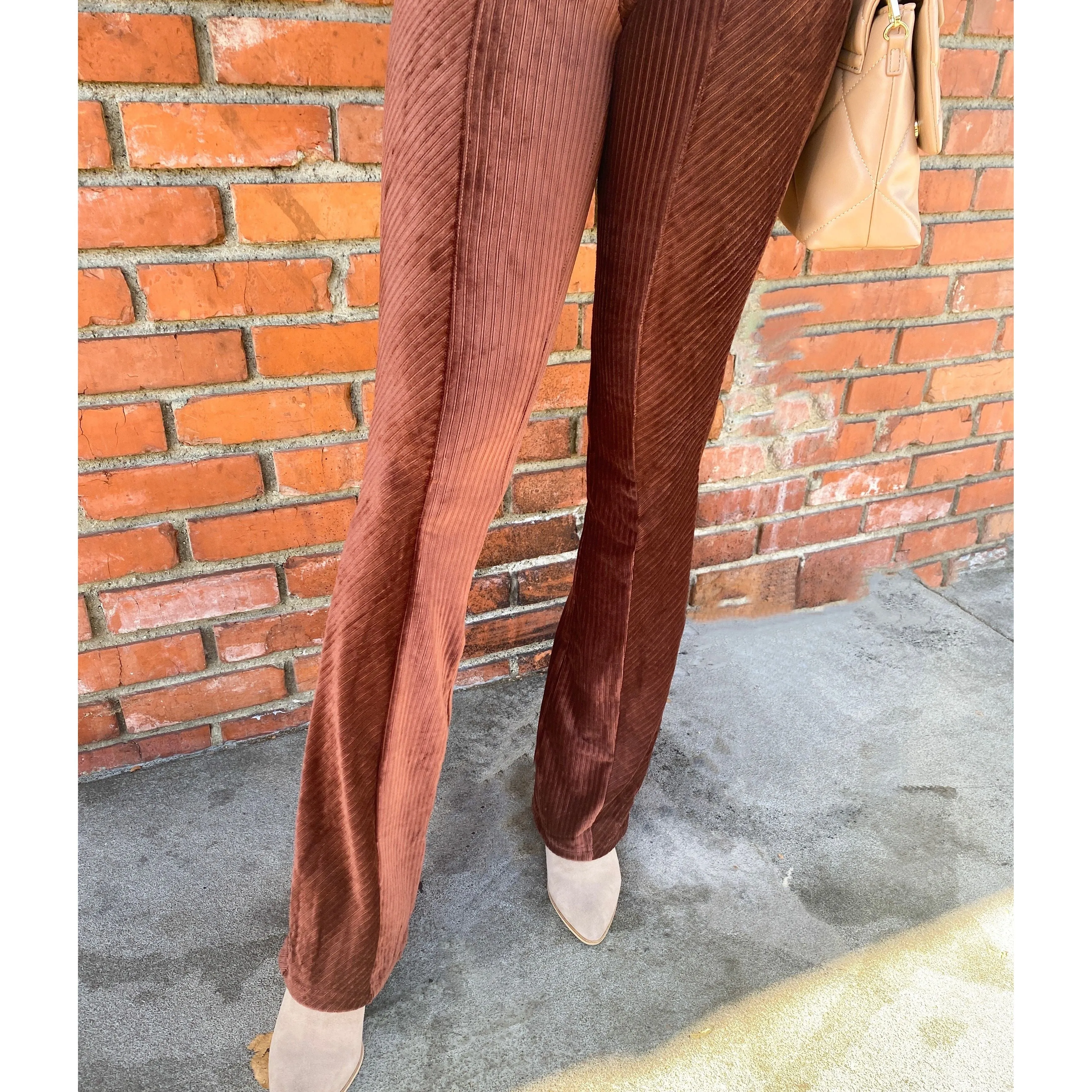 Chocolate Ribbed Velour Leggings
