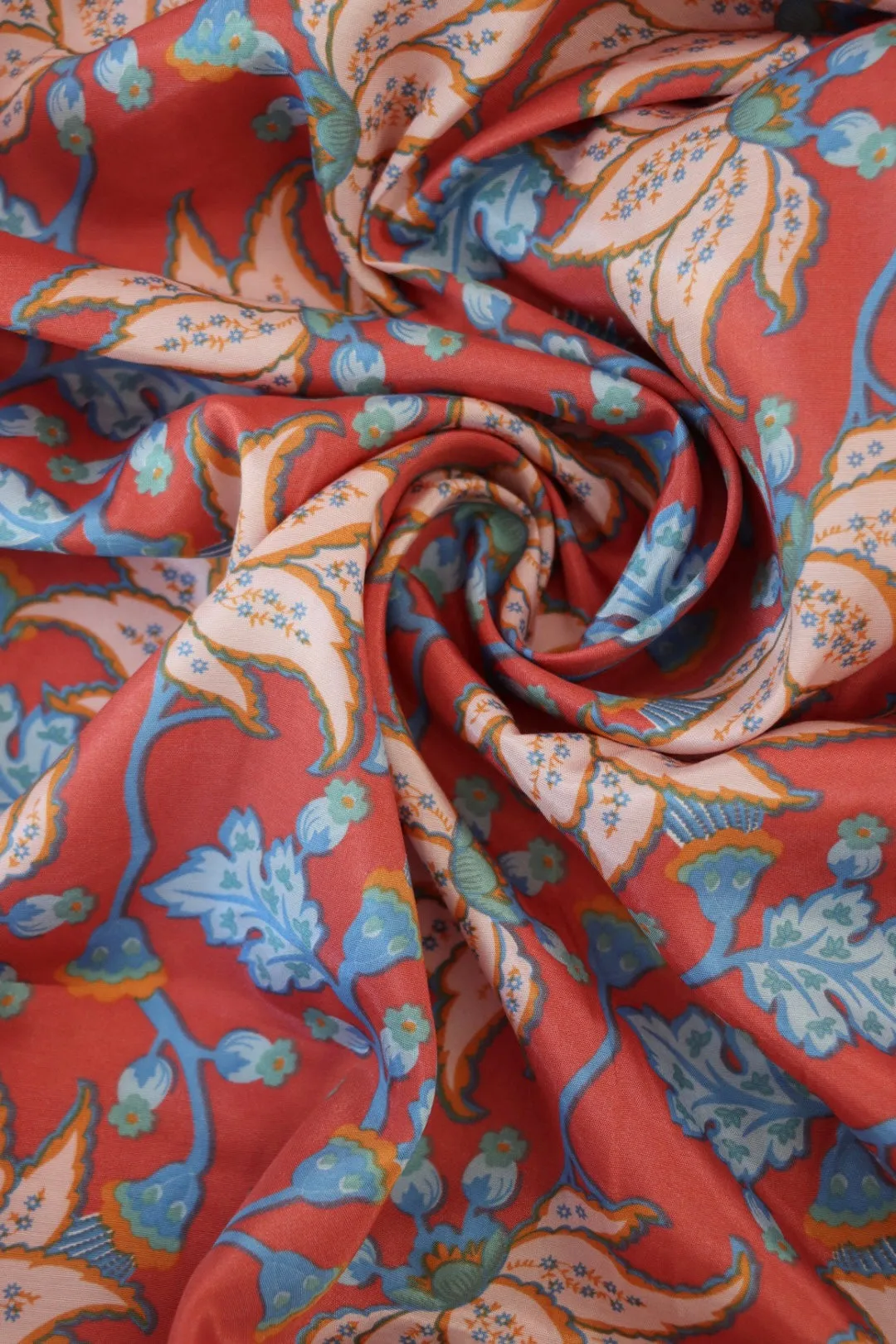 Clara Floral on Coral Viscose Satin
