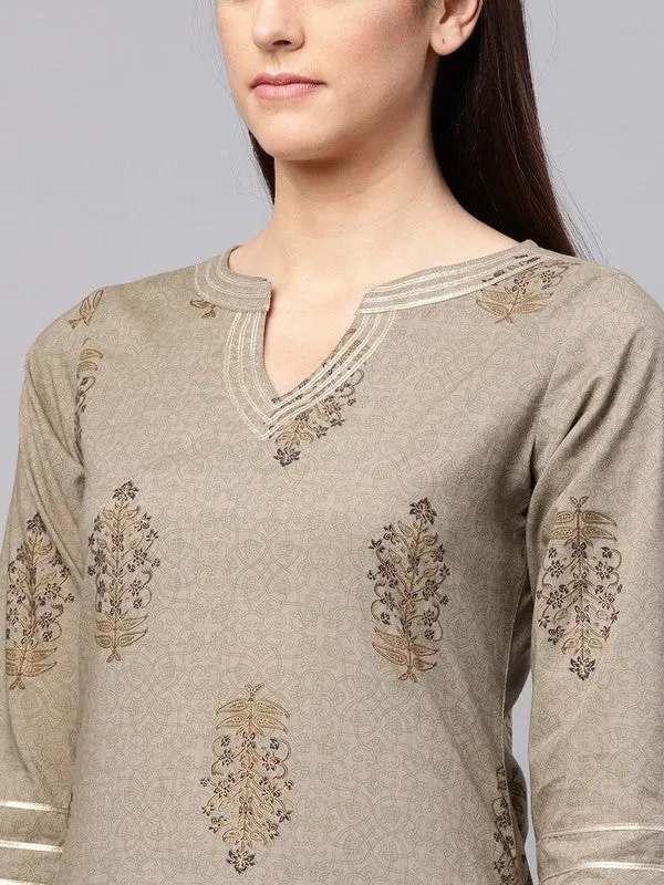 Gold Print Kurta With Printed Palazzo Pants And Dupatta