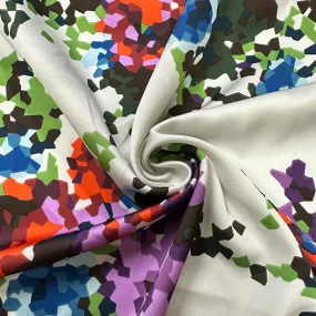 Ivory Digital Multi Floral Print Poly Charmeuse Satin Fabric