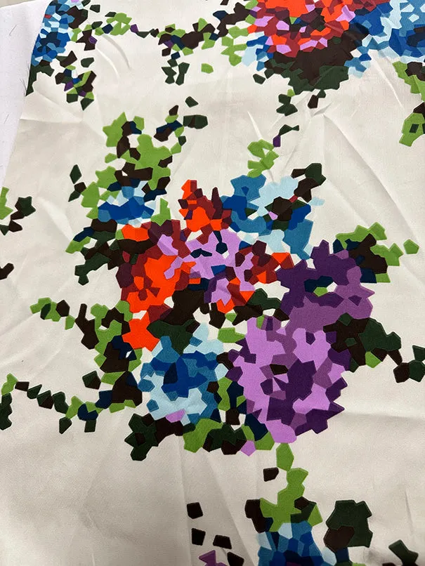 Ivory Digital Multi Floral Print Poly Charmeuse Satin Fabric