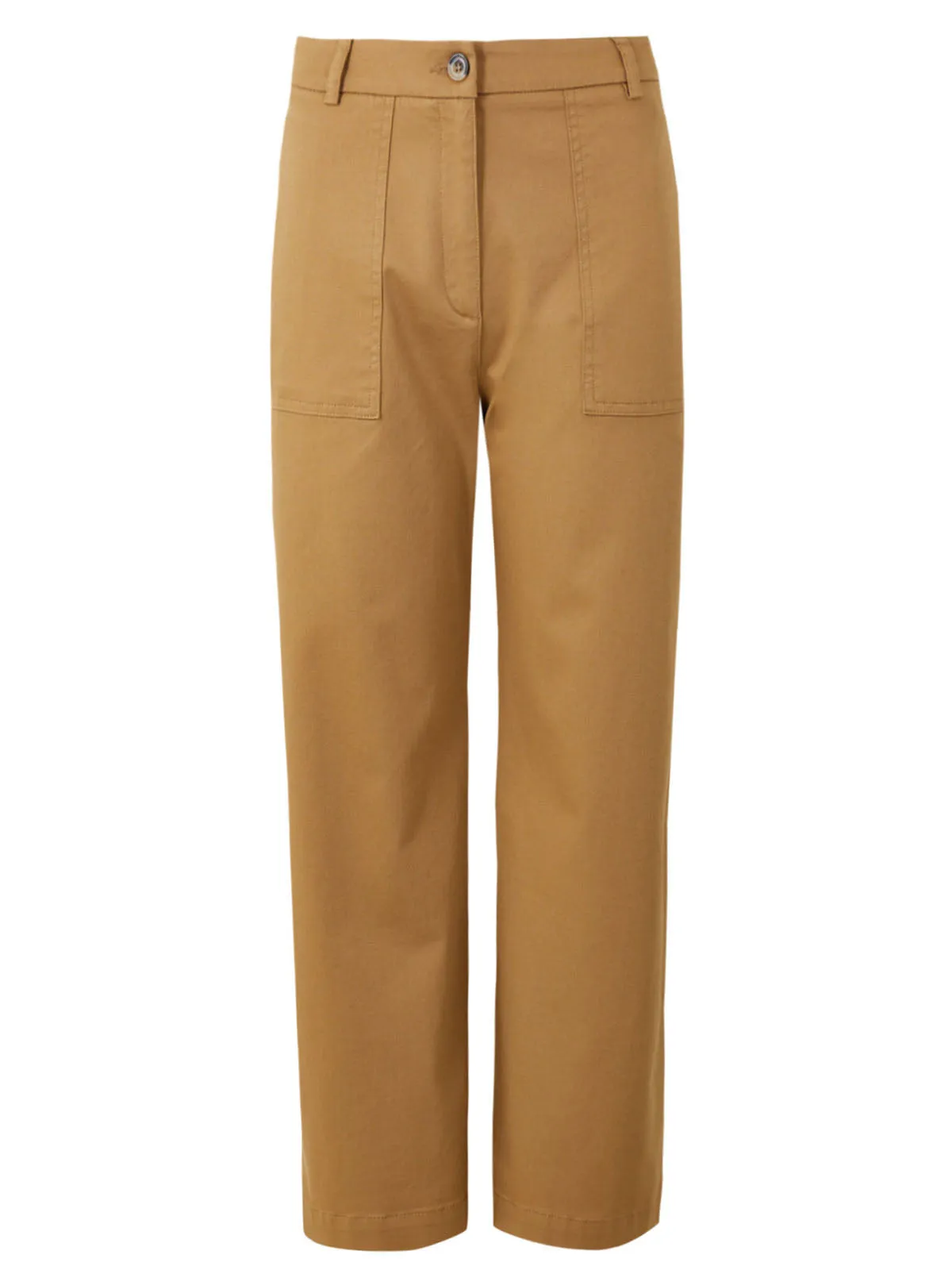 Ladies Camel Cotton Rich Wide Leg Utility Style Trousers