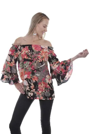 Ladies Off Sholder Western Floral Blouse-HC437
