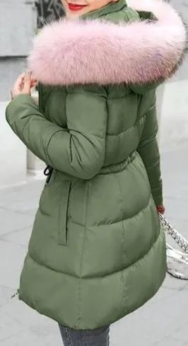 Ladies Winter Coat Artificial raccoon collar Thick Cotton Padded Lining