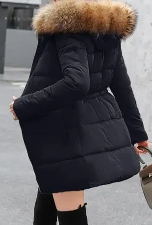 Ladies Winter Coat Artificial raccoon collar Thick Cotton Padded Lining