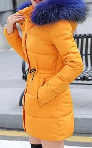 Ladies Winter Coat Artificial raccoon collar Thick Cotton Padded Lining