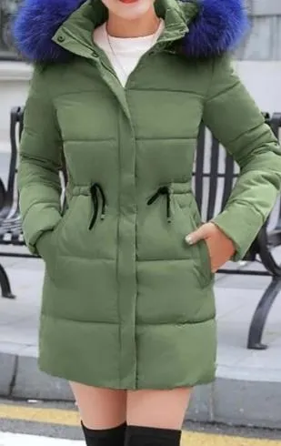 Ladies Winter Coat Artificial raccoon collar Thick Cotton Padded Lining