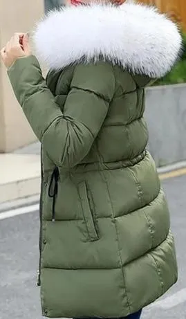 Ladies Winter Coat Artificial raccoon collar Thick Cotton Padded Lining