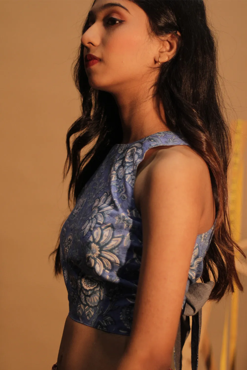 Mastaani | Reversible Blouse | Slate Grey & Blue Floral Sanganeri
