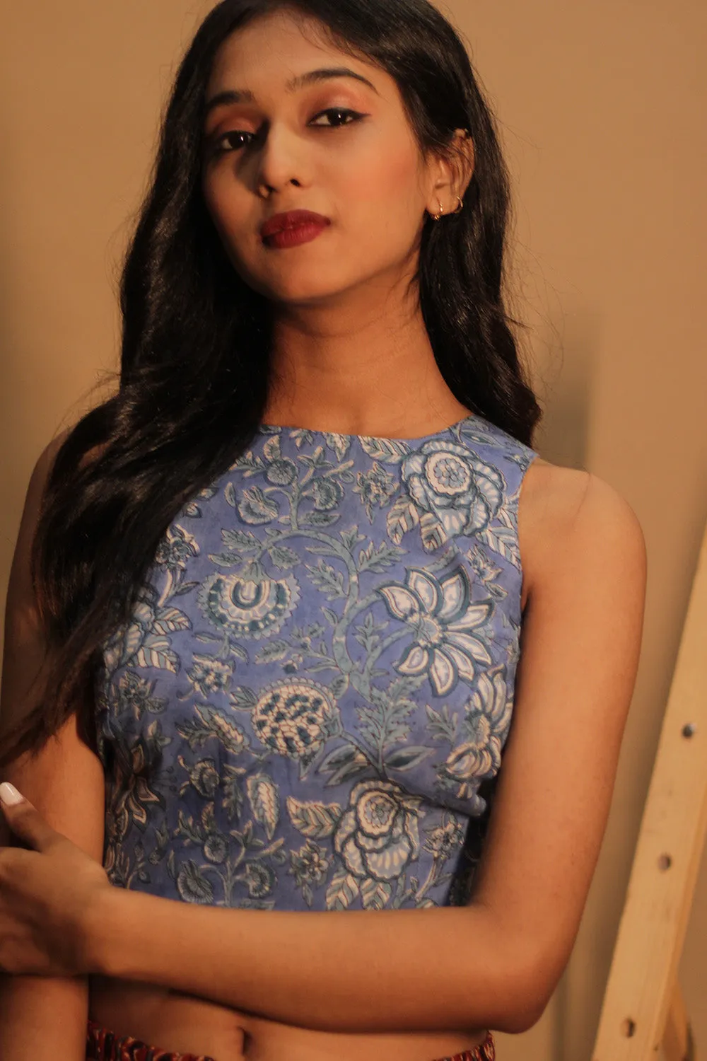 Mastaani | Reversible Blouse | Slate Grey & Blue Floral Sanganeri
