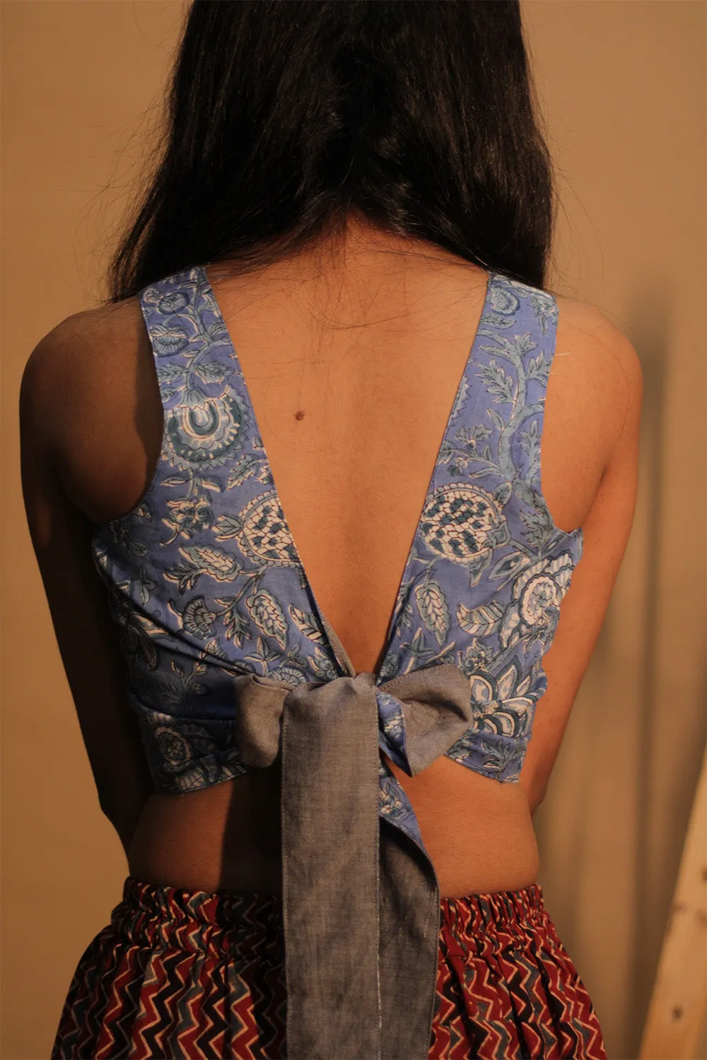 Mastaani | Reversible Blouse | Slate Grey & Blue Floral Sanganeri