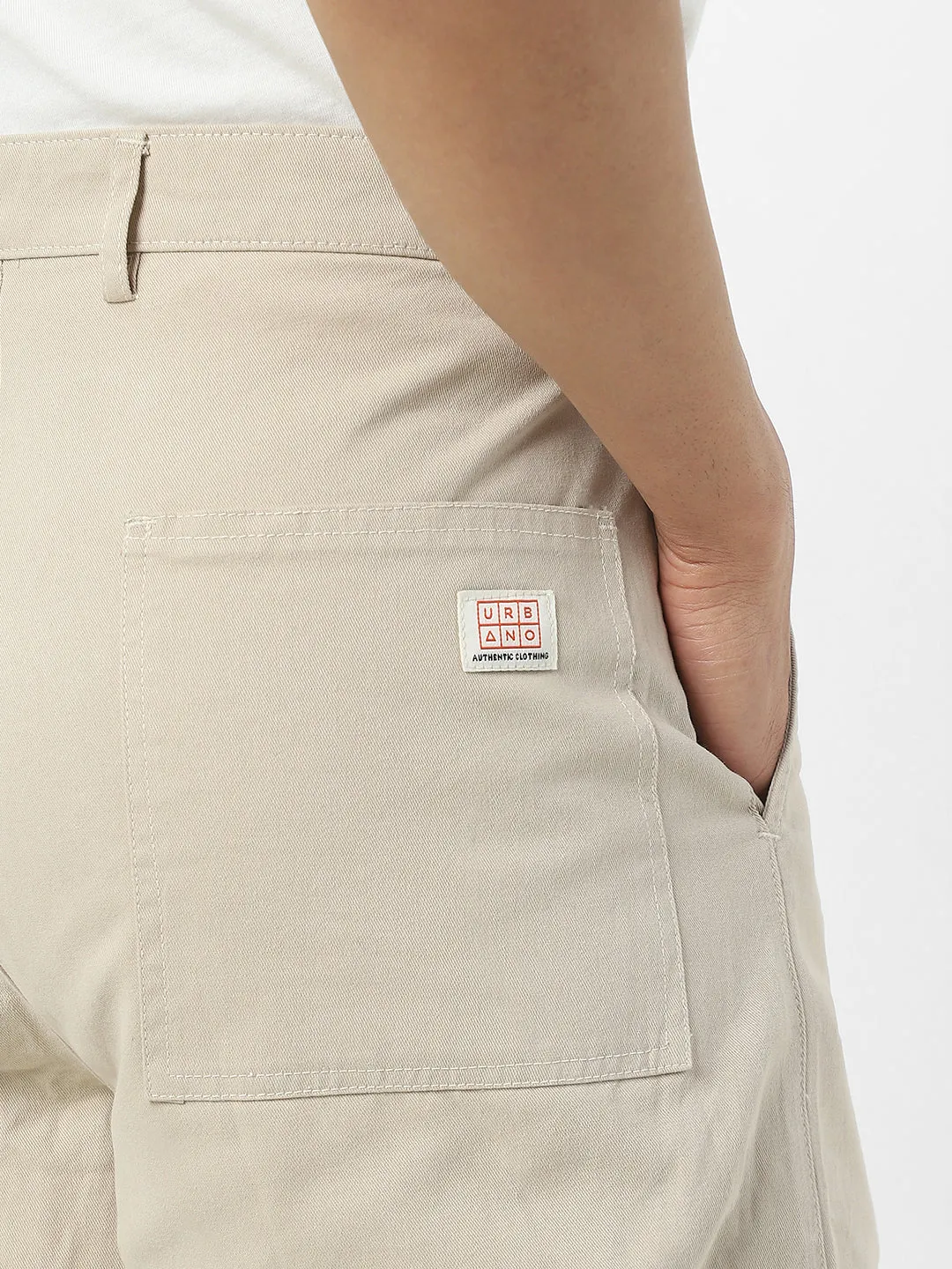 Men's Cream Loose Baggy Fit Solid Cargo Chino Pant with 6 Pockets Non-Stretchable
