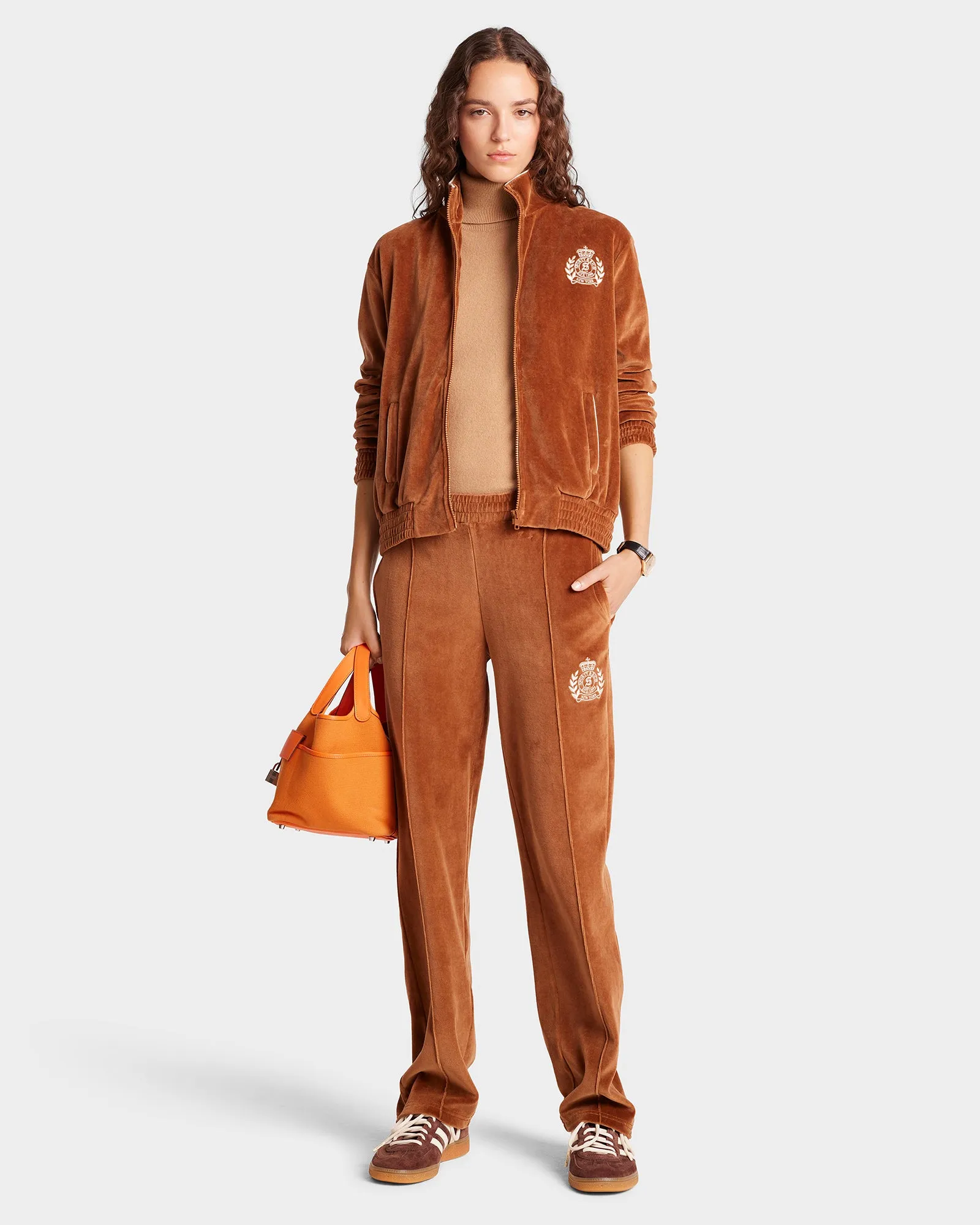 NY Crest Velour Track Pant - Tobacco/Cream