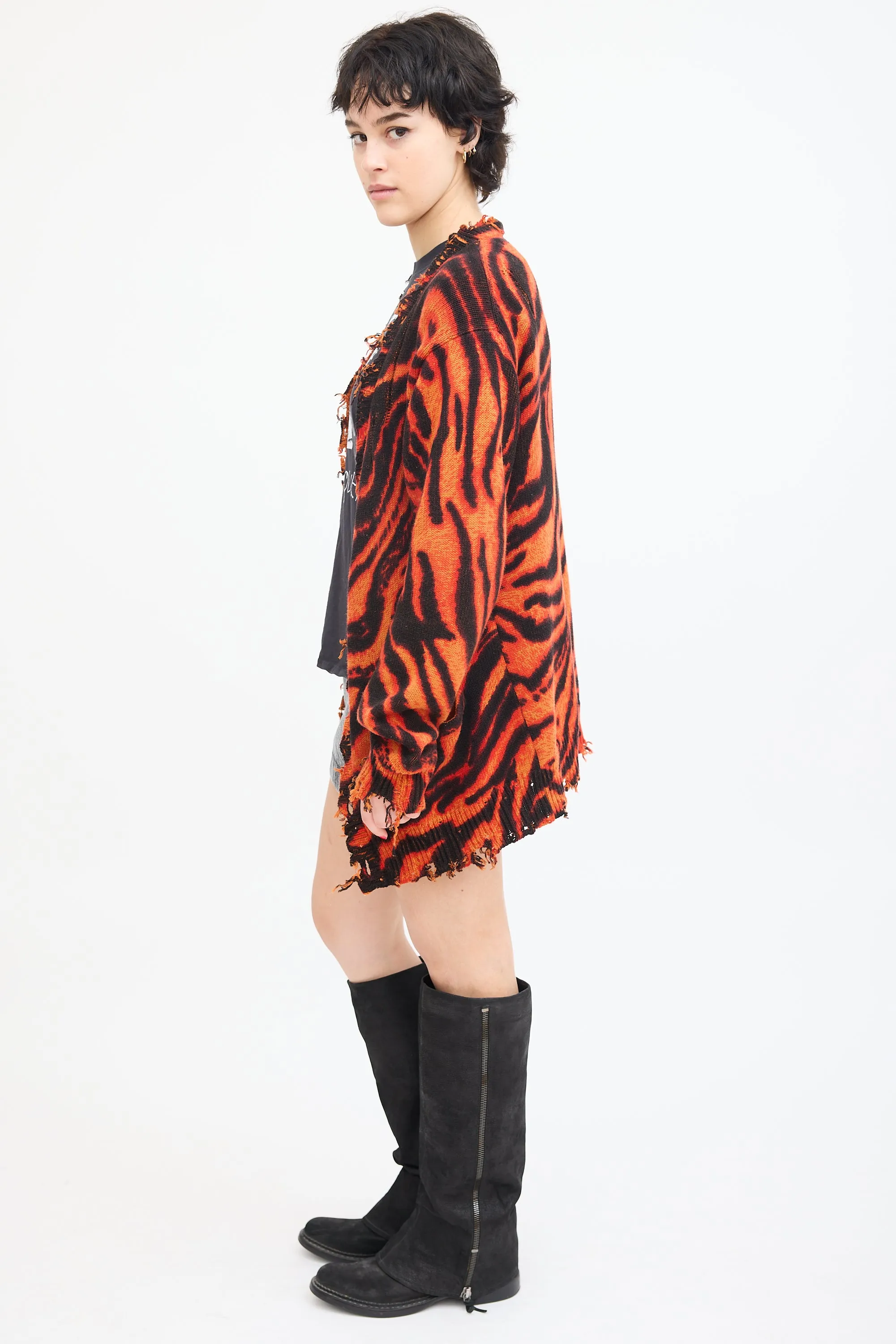 Orange & Black Distressed Edge Cardigan