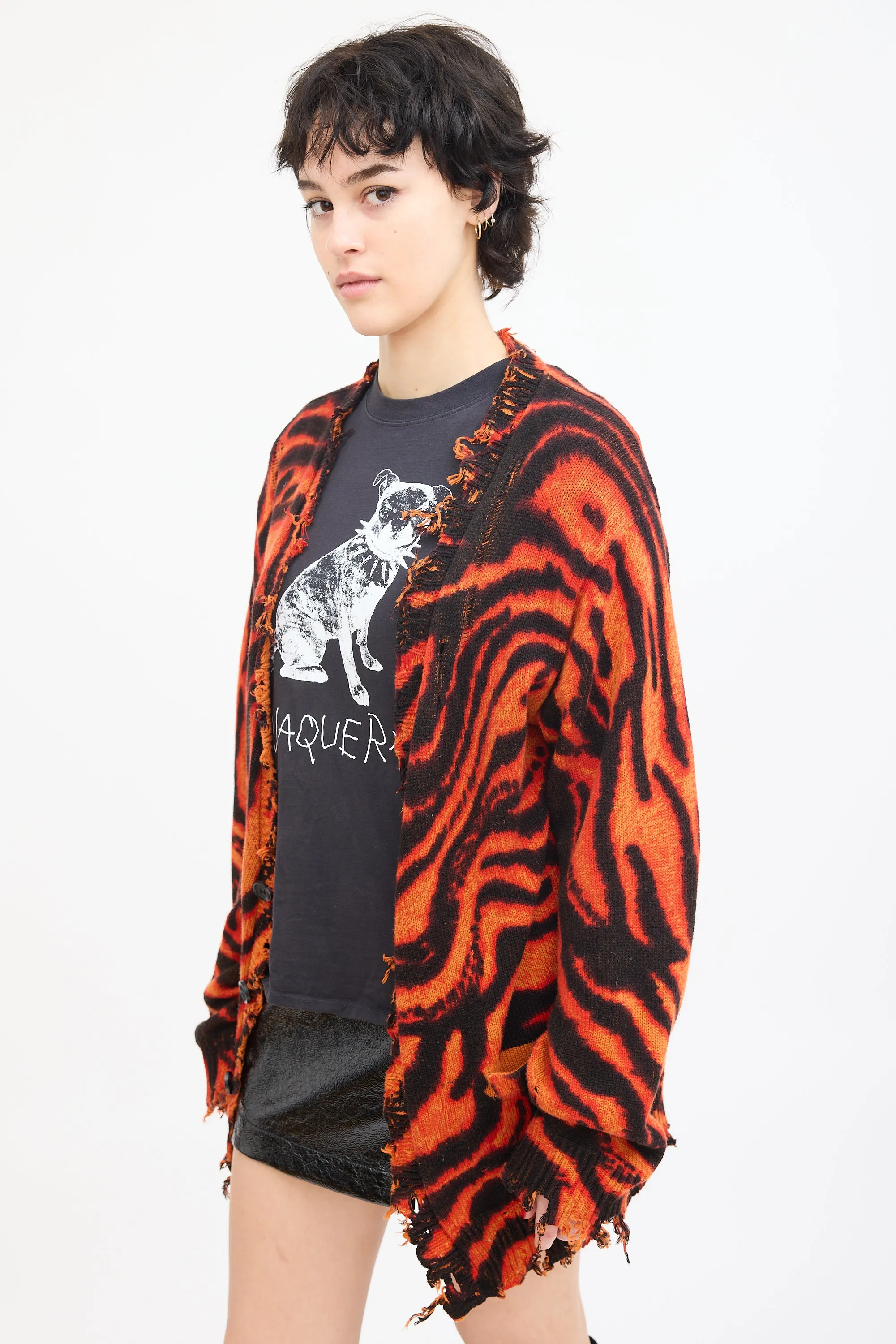 Orange & Black Distressed Edge Cardigan