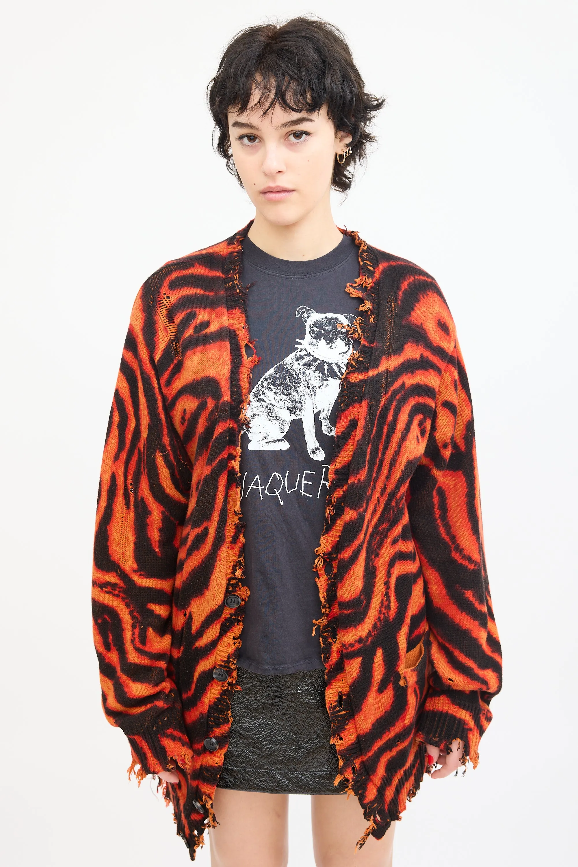 Orange & Black Distressed Edge Cardigan