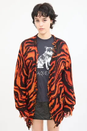 Orange & Black Distressed Edge Cardigan