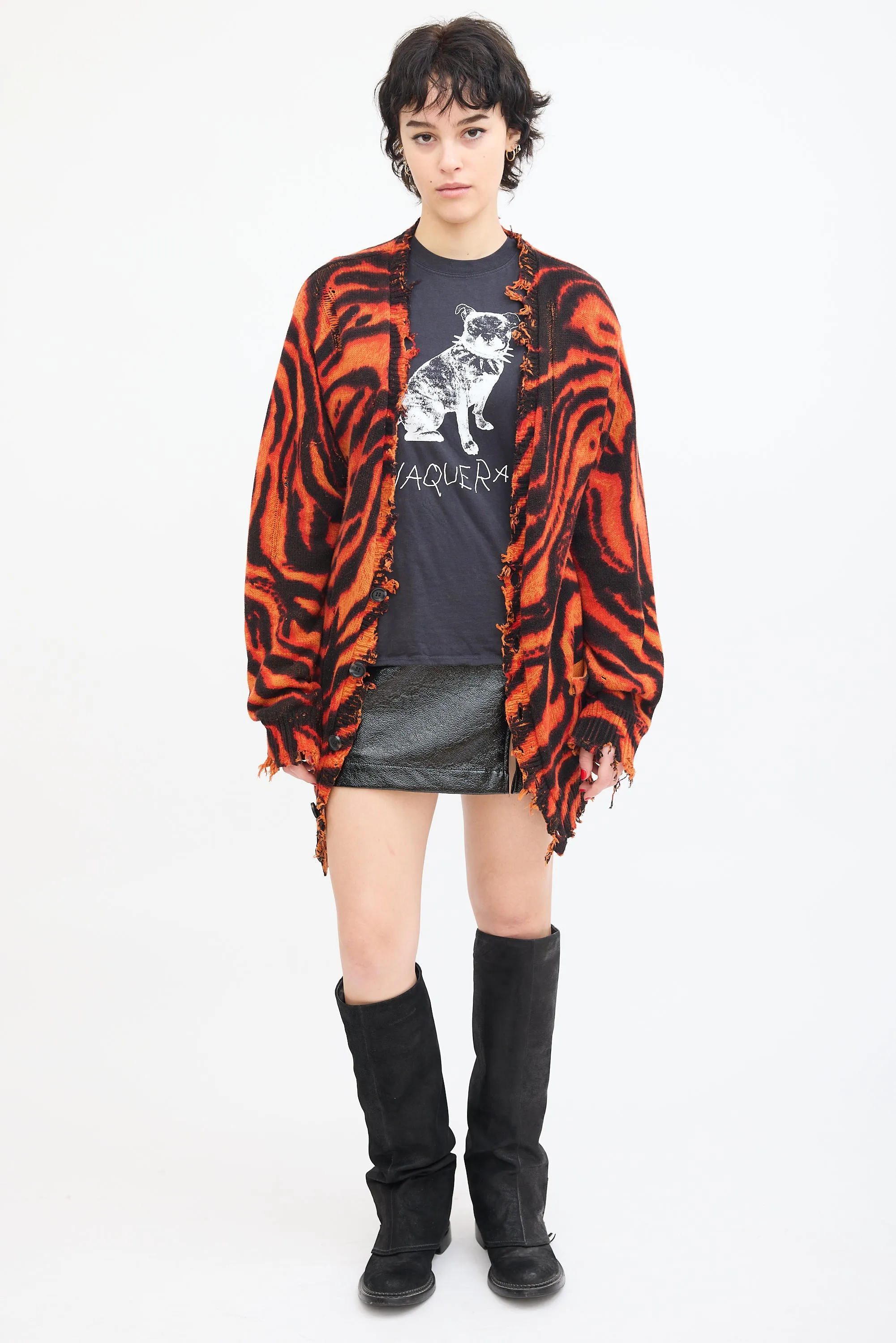 Orange & Black Distressed Edge Cardigan