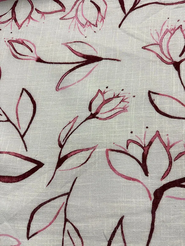 Pink Floral Print Linen Rayon Blend Fabric
