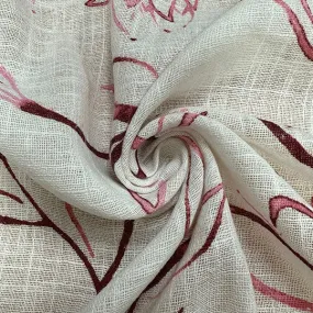 Pink Floral Print Linen Rayon Blend Fabric
