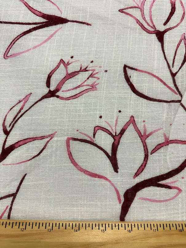 Pink Floral Print Linen Rayon Blend Fabric
