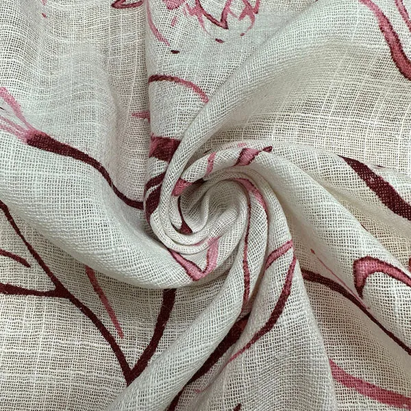Pink Floral Print Linen Rayon Blend Fabric