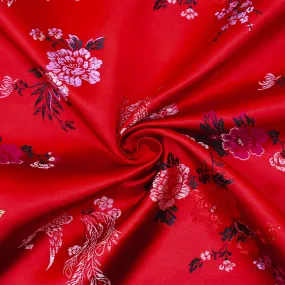 Red-White-Multi Polyester Floral Dragon Chinese Brocade Woven Fabrics
