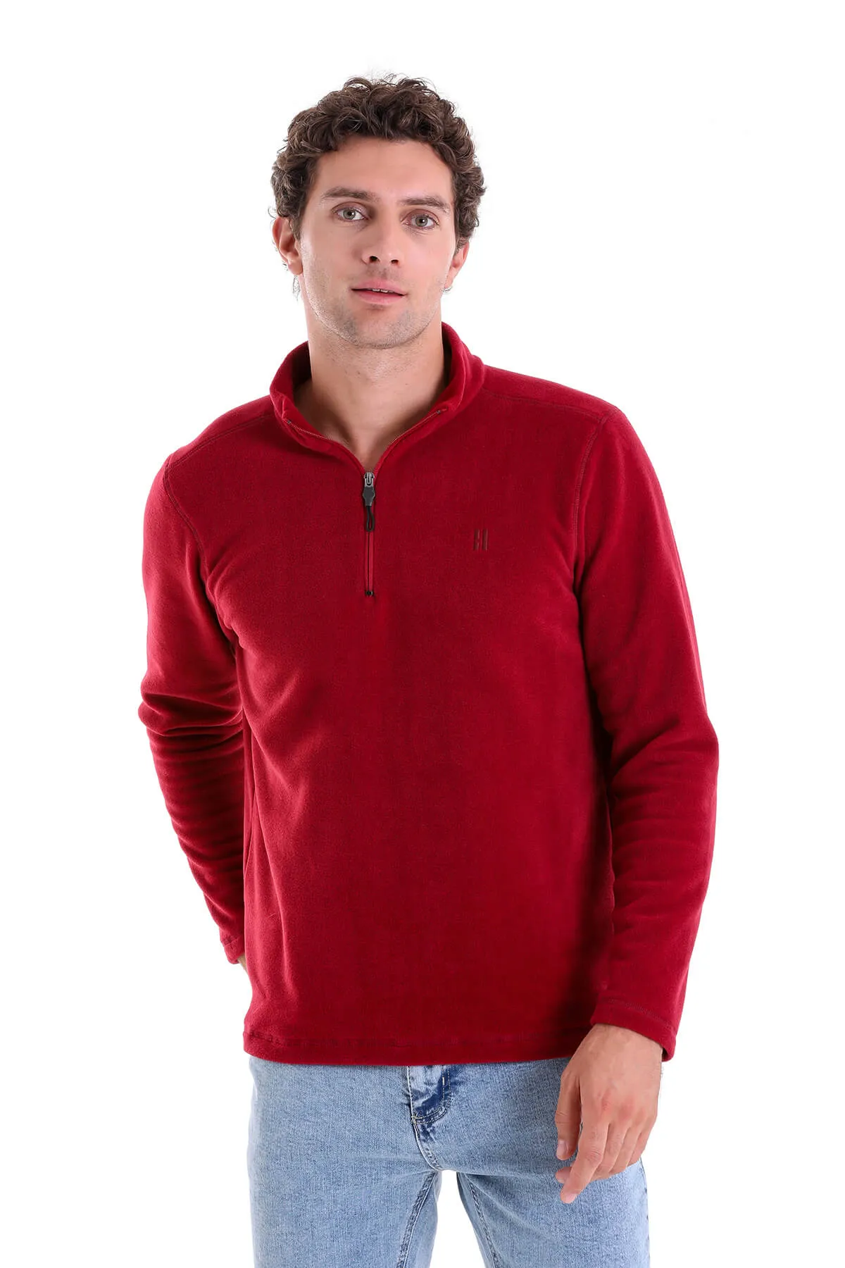 Regular Fit Fleece Burgundy Mock Neck Sweatshirt