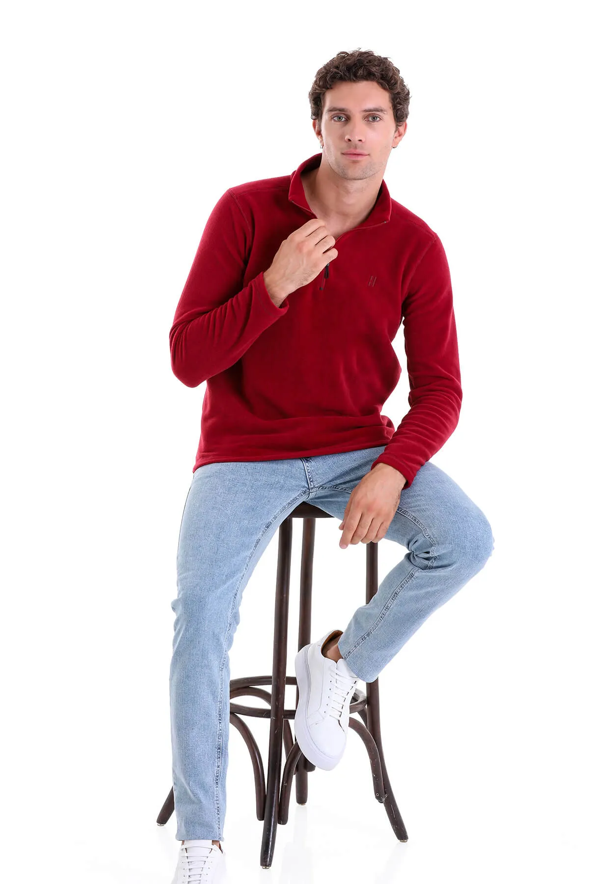 Regular Fit Fleece Burgundy Mock Neck Sweatshirt