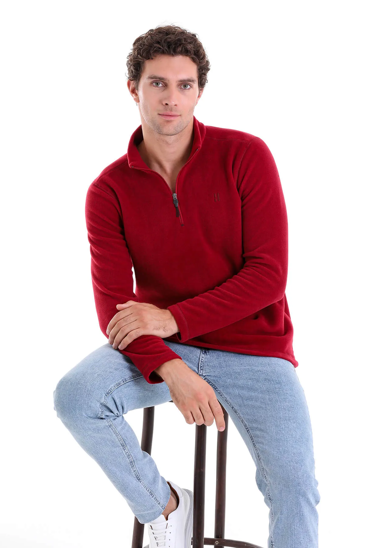 Regular Fit Fleece Burgundy Mock Neck Sweatshirt