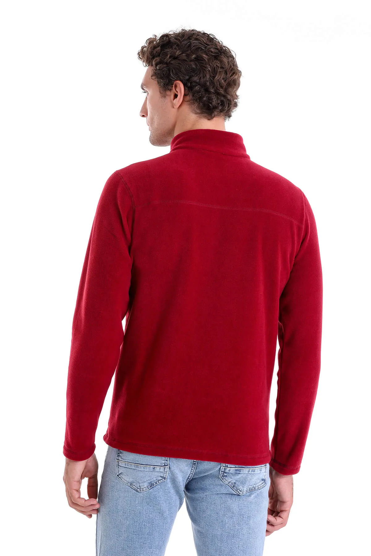 Regular Fit Fleece Burgundy Mock Neck Sweatshirt