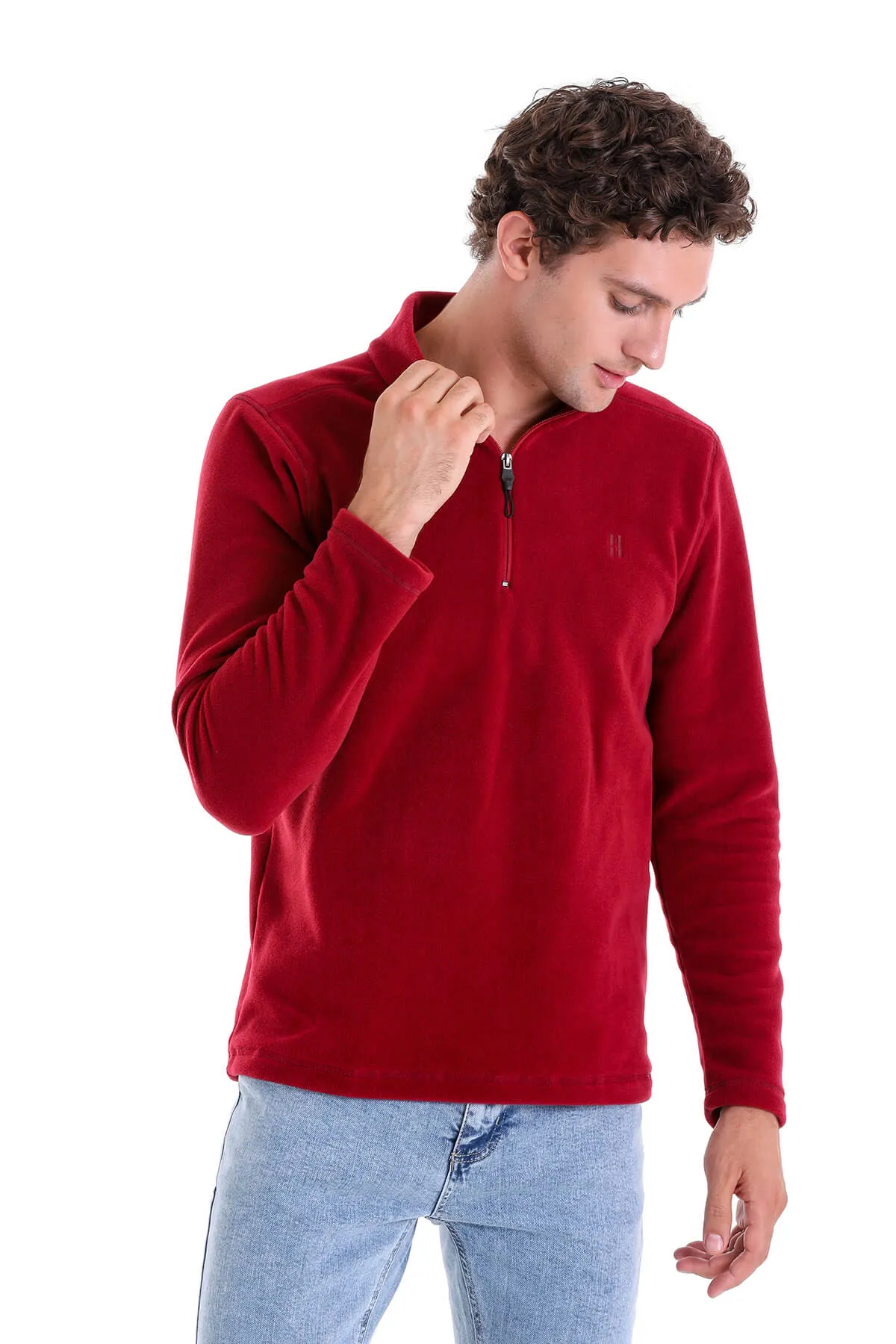 Regular Fit Fleece Burgundy Mock Neck Sweatshirt