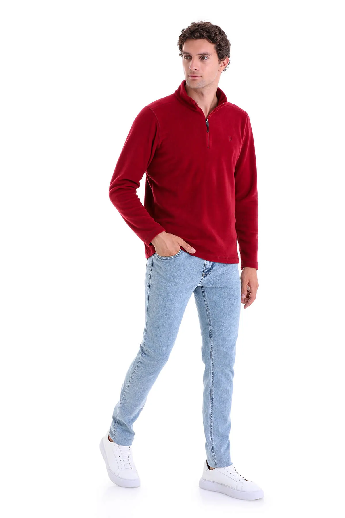 Regular Fit Fleece Burgundy Mock Neck Sweatshirt