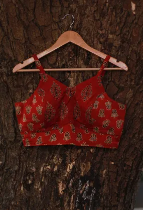 Spaghetti Blouse | Modal Silk | Madder Floral Ajrakh