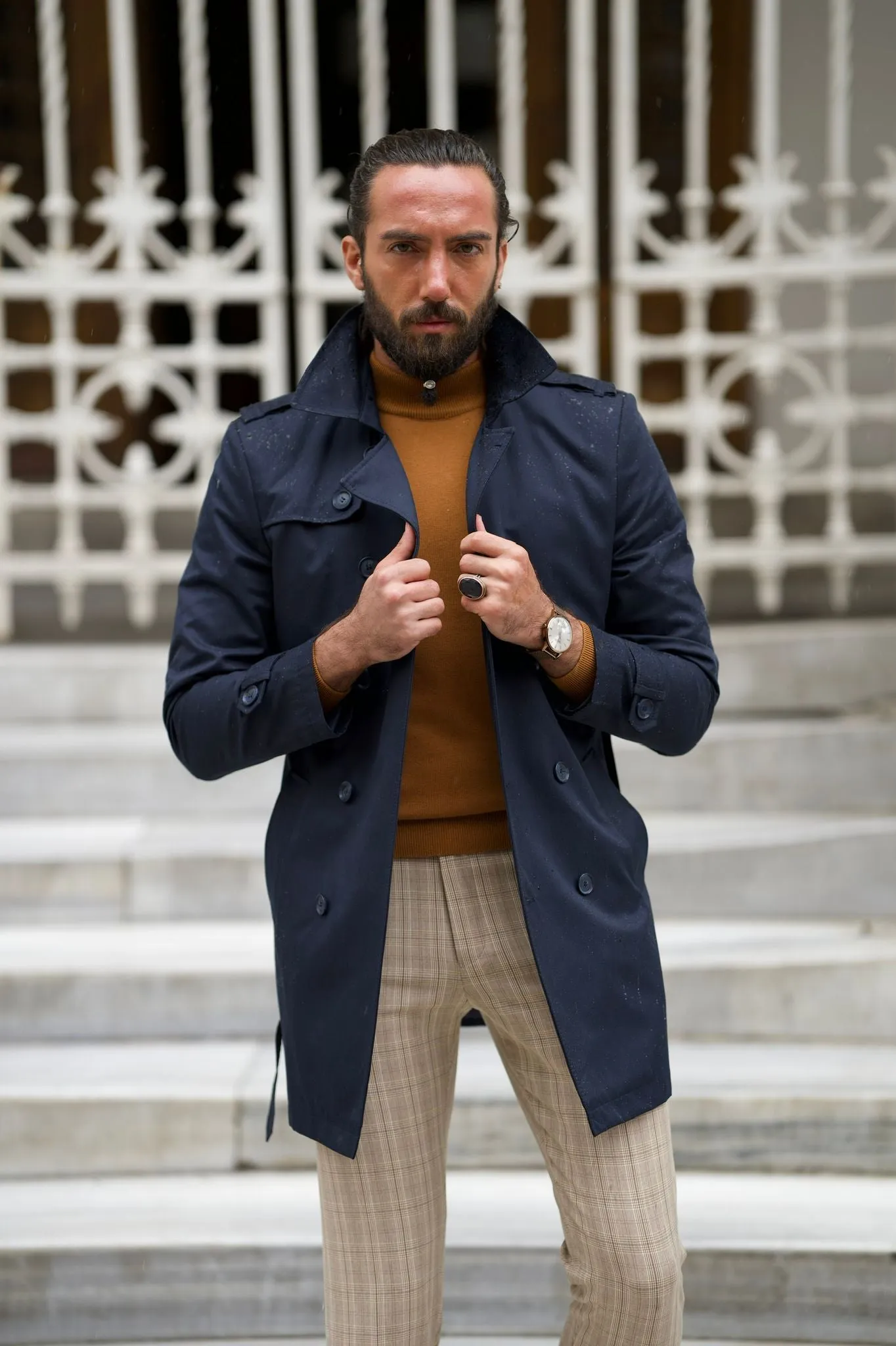 Ted Slim Fit Dark Blue Feather Detailed Winter Coat