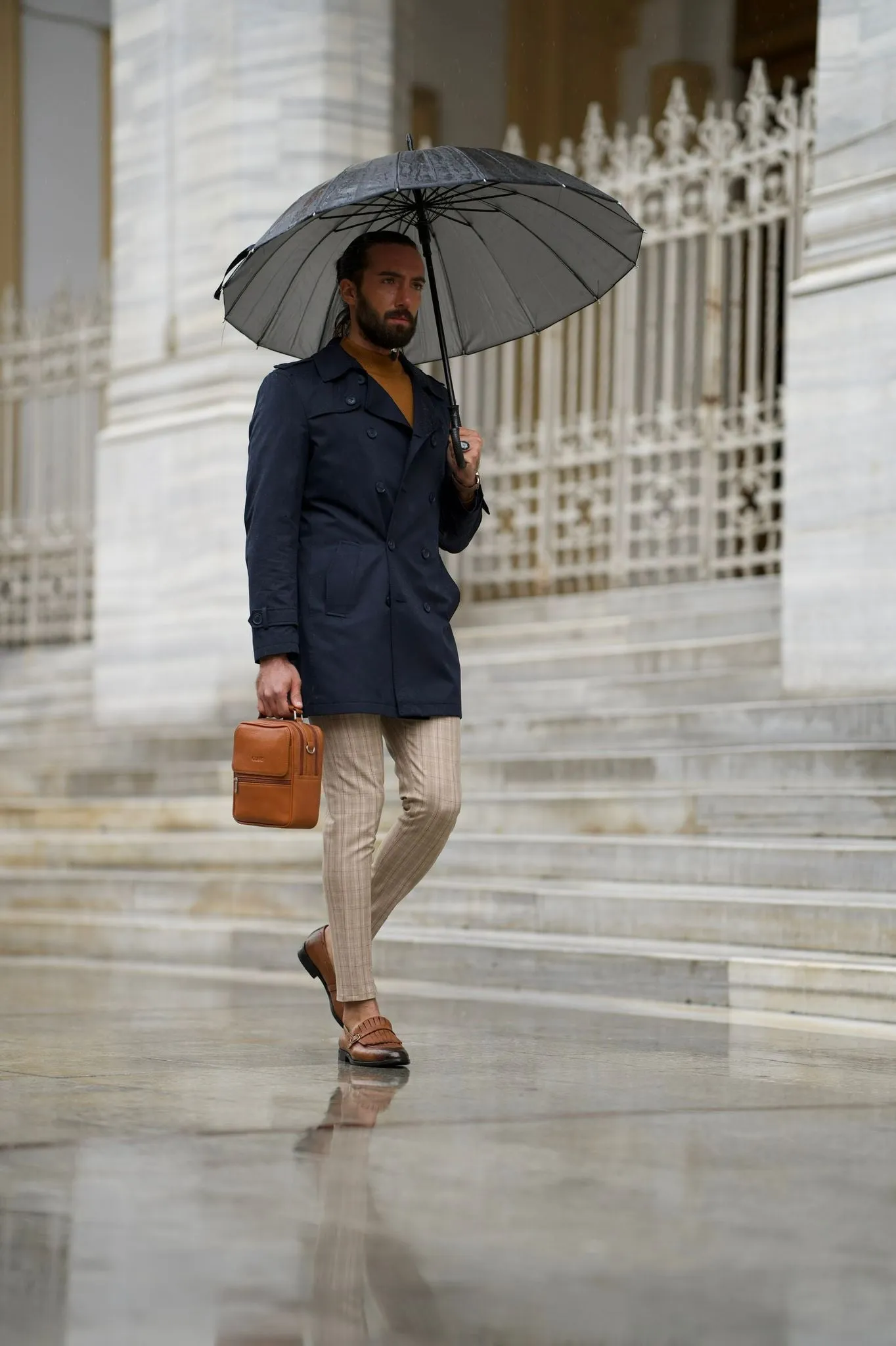 Ted Slim Fit Dark Blue Feather Detailed Winter Coat