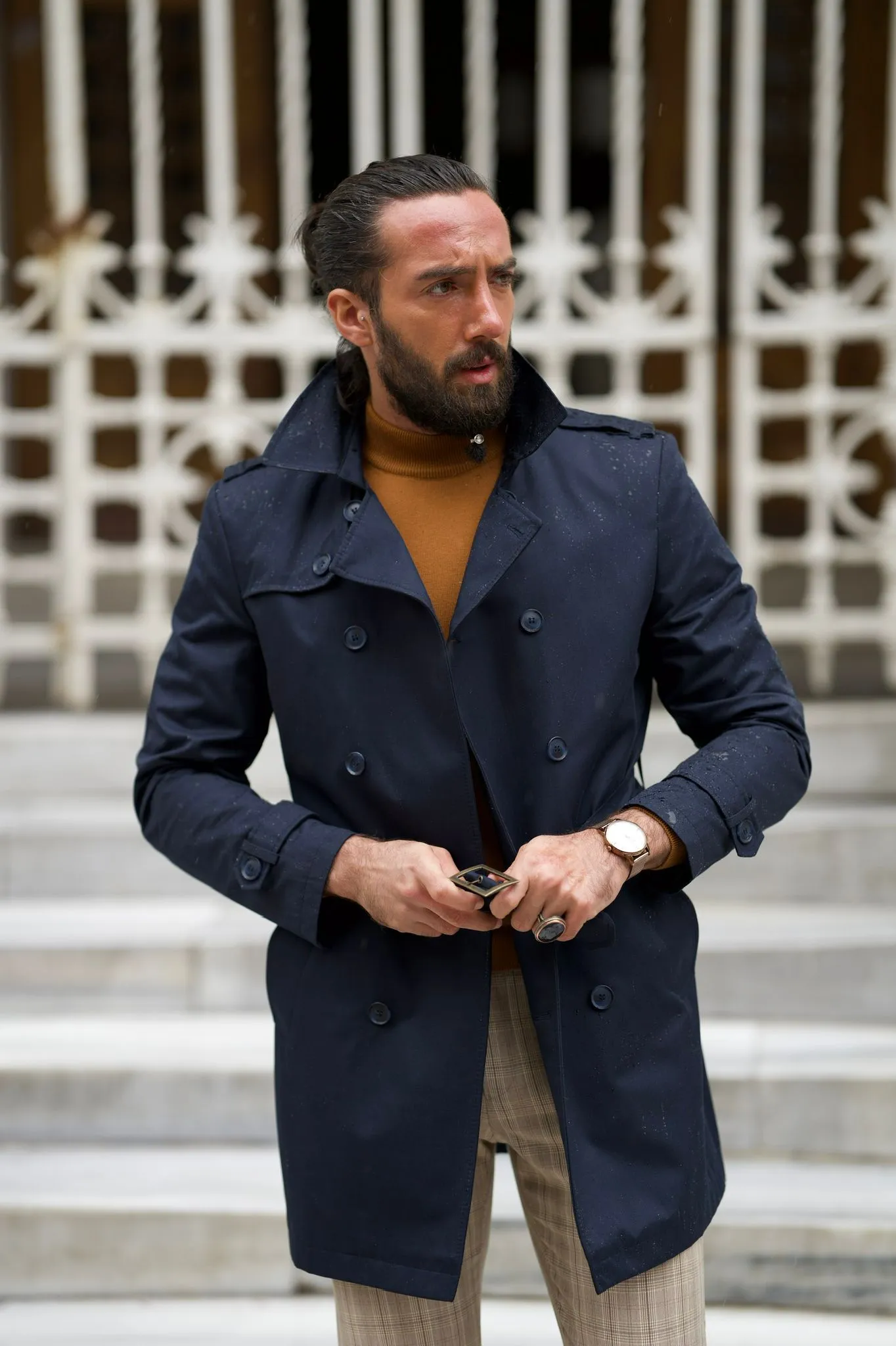 Ted Slim Fit Dark Blue Feather Detailed Winter Coat