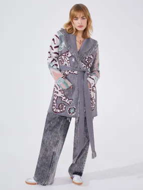 Tibetan Tiger Merino Jacquard Short Cardigan Grey