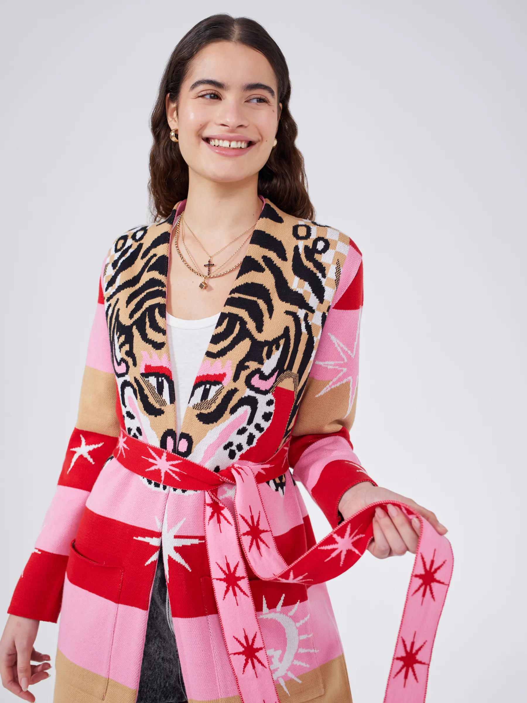 Tiger Stripe Cotton Jacquard Duster Pink