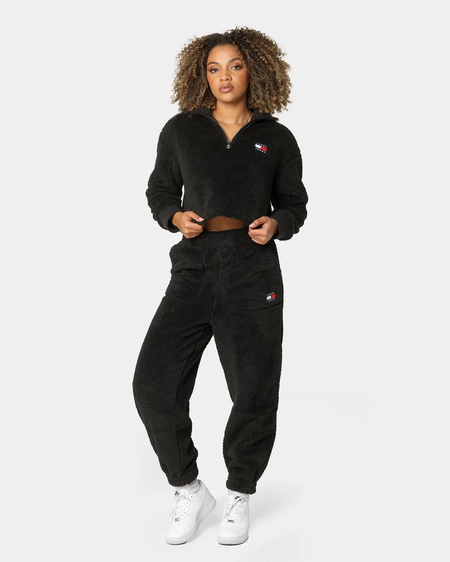 Tommy Jeans Women's TJW Plush Badge Quarter Zip Sweater Black