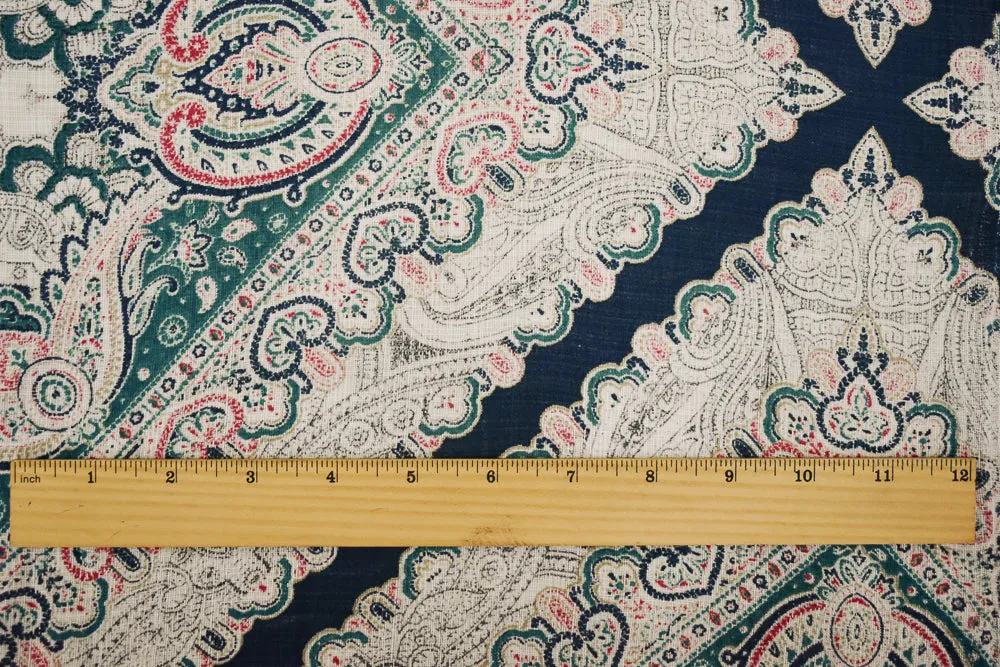 Turquoise-Blue-Multi Nylon Tile Baroque Printed Sheer Woven Fabric