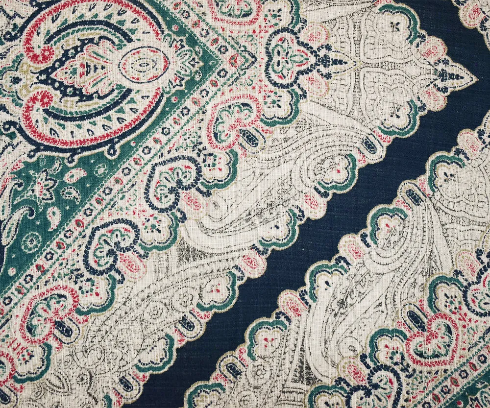 Turquoise-Blue-Multi Nylon Tile Baroque Printed Sheer Woven Fabric
