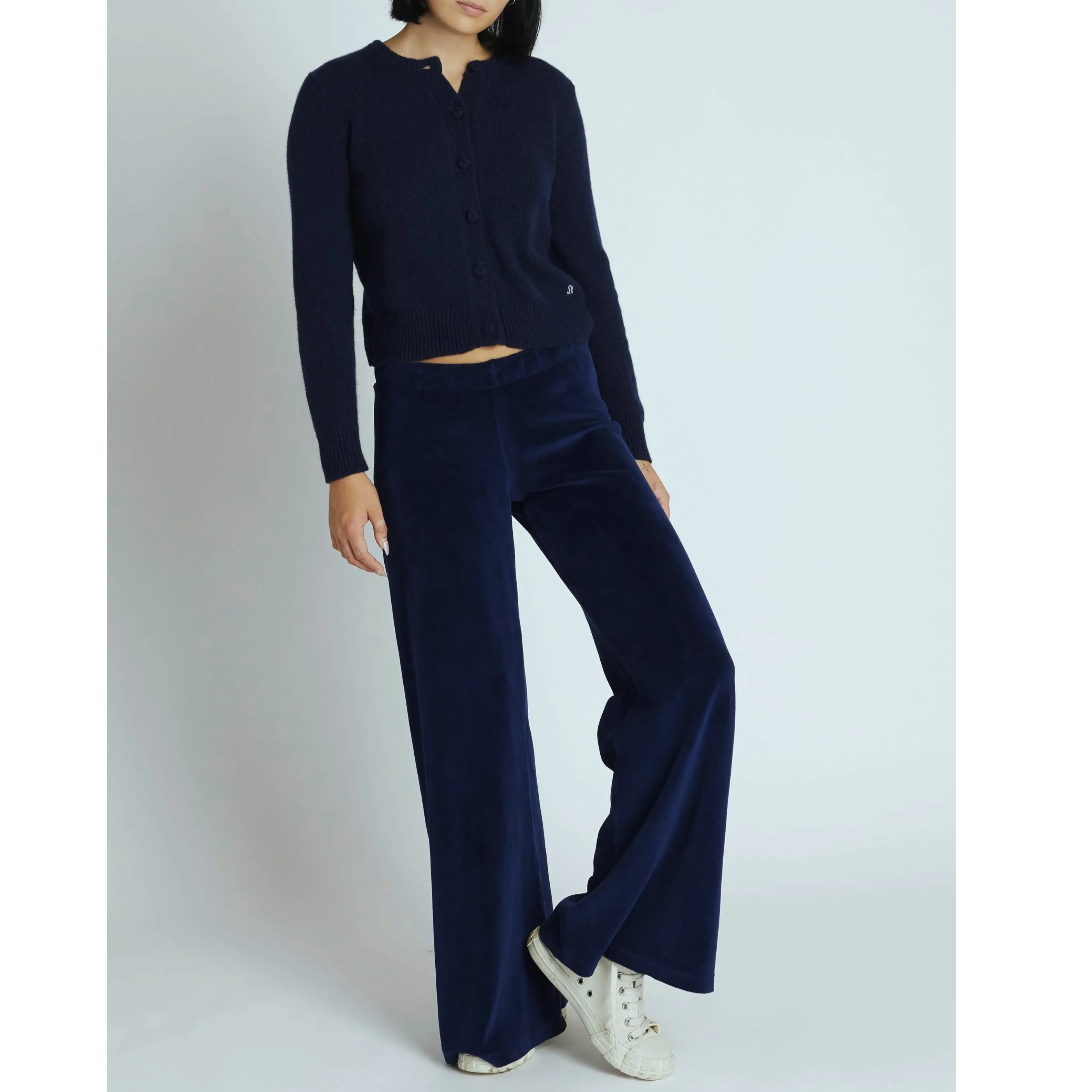 Velour Wide Leg Pant - Marine