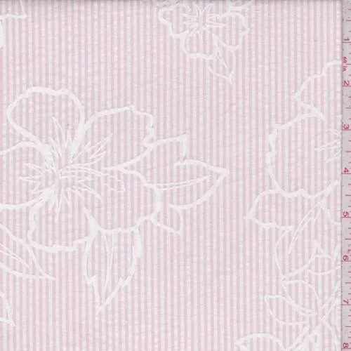 White/Pale Pink Stripe Floral Seersucker Fabric